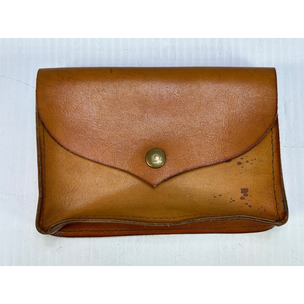 Vintage Tan Leather Belt Pouch Utility Tool Bag Snap Closure Envelope Flap